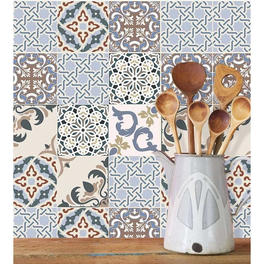 Papel De Parede Ladrilho Português Arabescos Azul E Bege em Oferta na Shopee