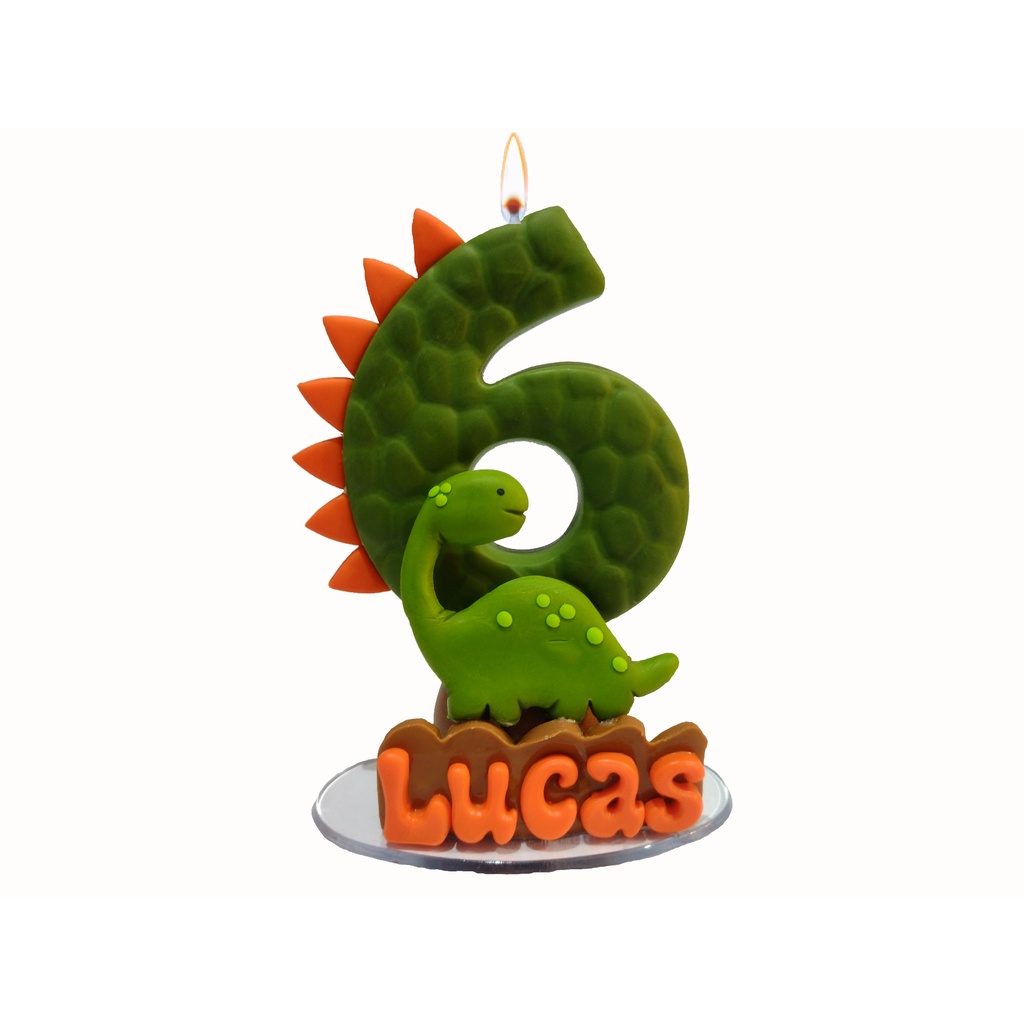 Vela Topo de Bolo em Biscuit tema Dinossauro em Oferta na Shopee