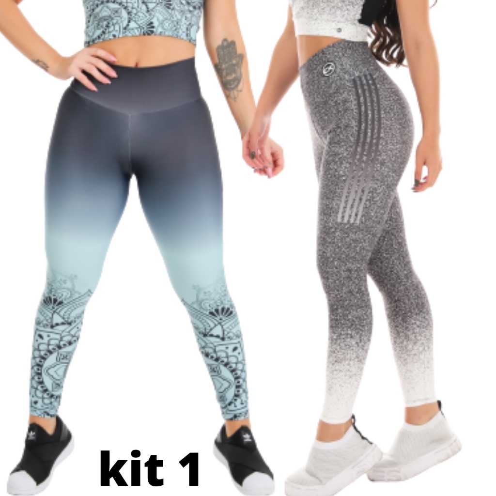 KIT  com 2 Calças Legging Feminina Suplex Leg Academia Fitness Mulher Pilates Yoga