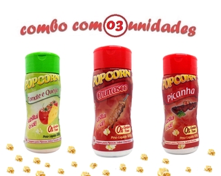 Combo Popcorn - 03 Sabores - Churrasco, Picanha e Tomate e Queijo