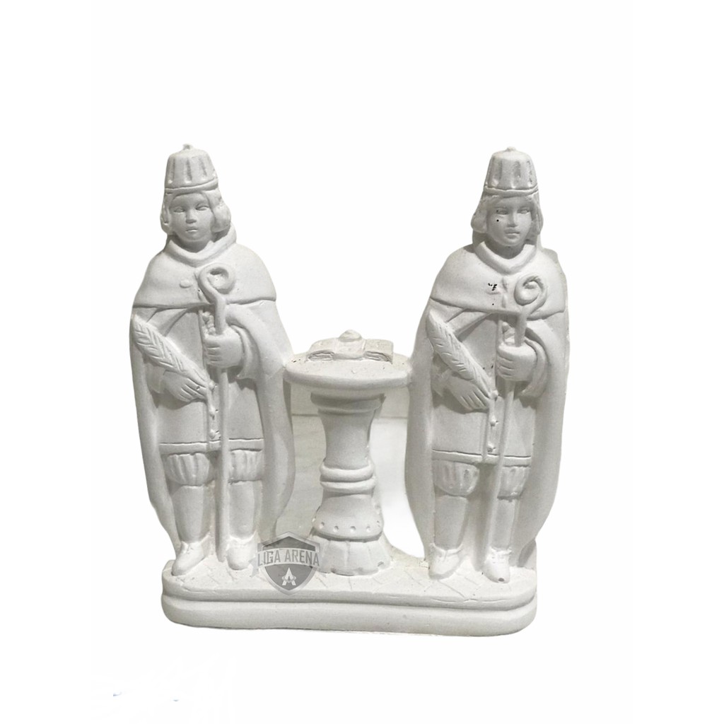 Linda Imagem São Cosme E São Damião Em Gesso Cru De 16 Cm