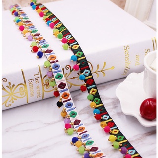 1 Pátio De Tecido De Renda Pom Trim Ball Braid Fabric DIY Costura Roupa Artesanal 2CM Larga
