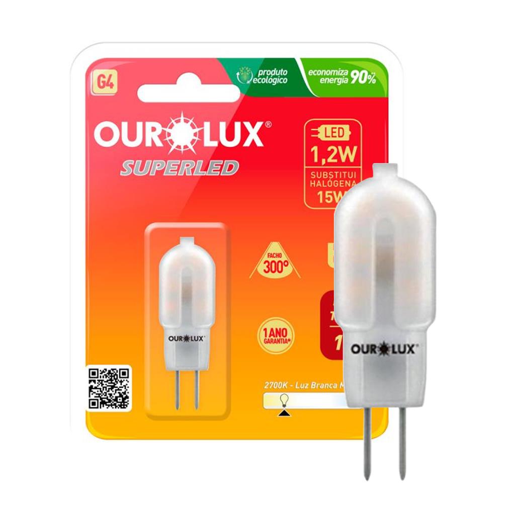 Lampada Led Bipino G4 1,2W 12V 2700K Luz Amarela Ourolux - Home & Living