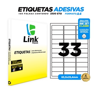 Etiqueta Adesiva A4 63,5mm x 25,4mm 100 Folhas - Link Etiquetas em Oferta na Shopee