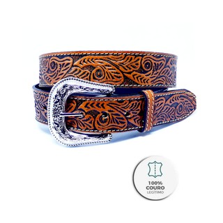 Cinto De Couro Country Entalhado Com Ramos - R-700