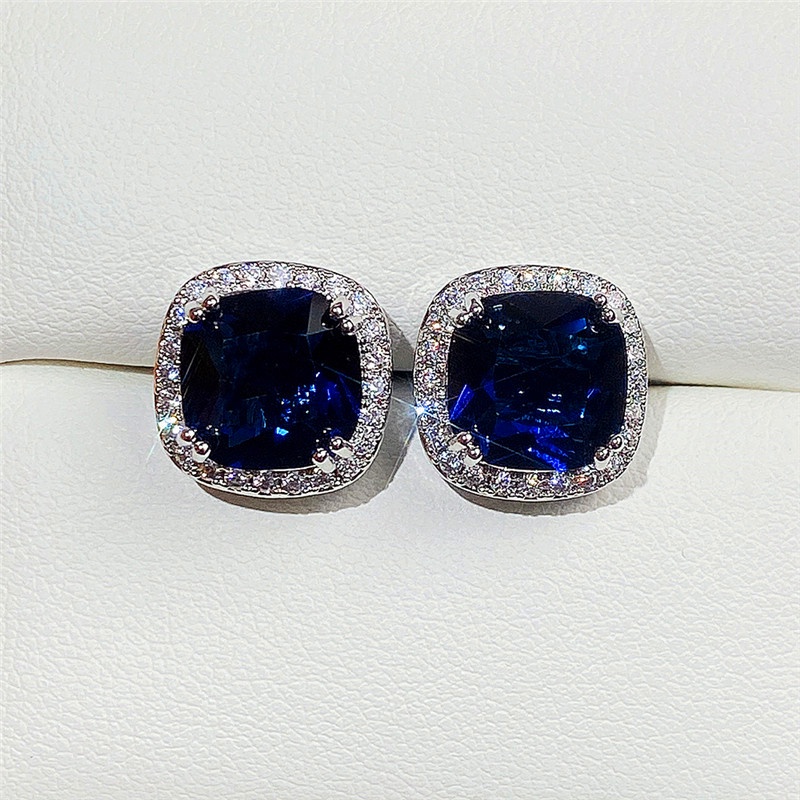 100 % Sólido 925 Prata Esterlina Brilhante Zircônia Cúbica Brincos Para Mulheres Elegantes Azul CZ Acessórios De Orelha  em Oferta na Shopee