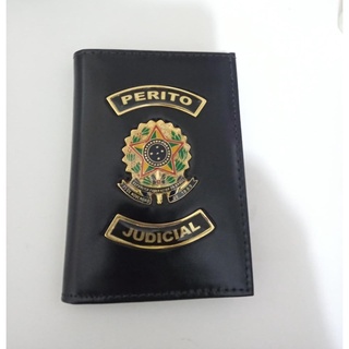 Carteira Porta funcional em couro com 2 brasões ( capa e lapela ) - PERITO JUDICIAL - COM SEU NOME