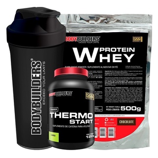 Kit Whey Protein Concentrado em Blend Proteico 500g + Termogenico Thermo Start Powder 120g Sabor Limão + Coqueteleira - Bodybuilders
