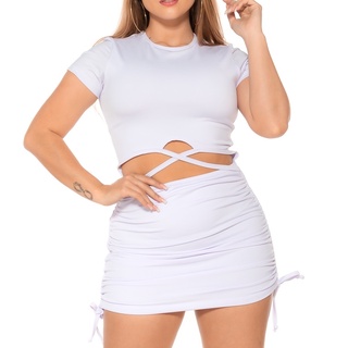 Vestido Curto Franzido Lateral Moda Gringa - Branco
