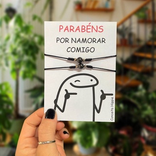 Kit Pulseiras Flork Meme Conexão Magnética Casal - Amizade Parabéns Por Namorar Comigo