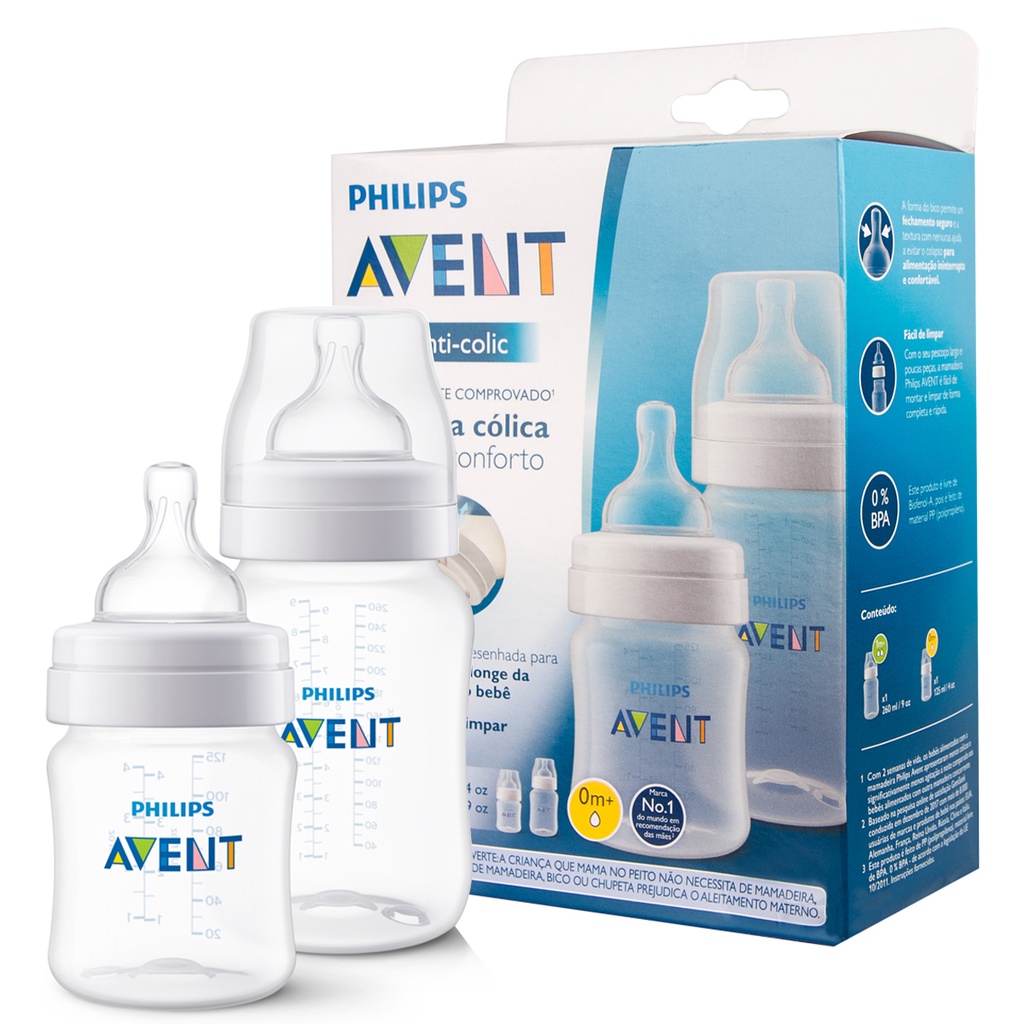 Kit 2 Mamadeiras Anticólica 125/260ml Classic Cristal AVENT