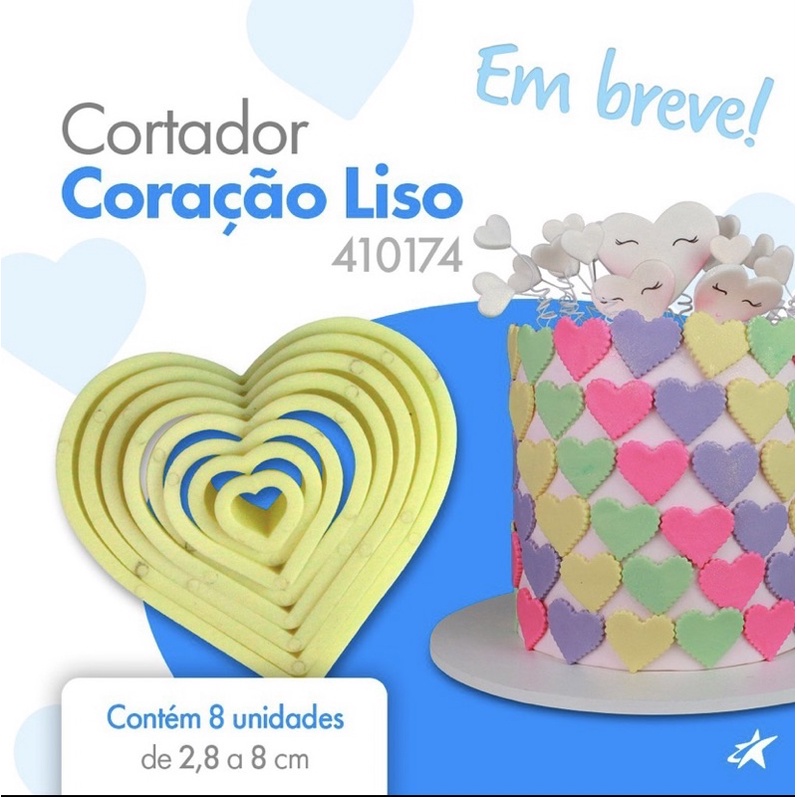 kit 8 peças cortador coração liso  Blue star cod 410174 cortadores para confeitaria// em Oferta na Shopee