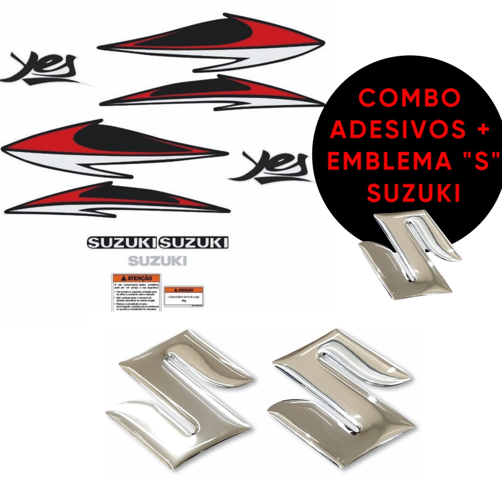 Faixa Adesiva Suzuki Yes 125 2008 Preta + Emblema S Suzuki Resinado