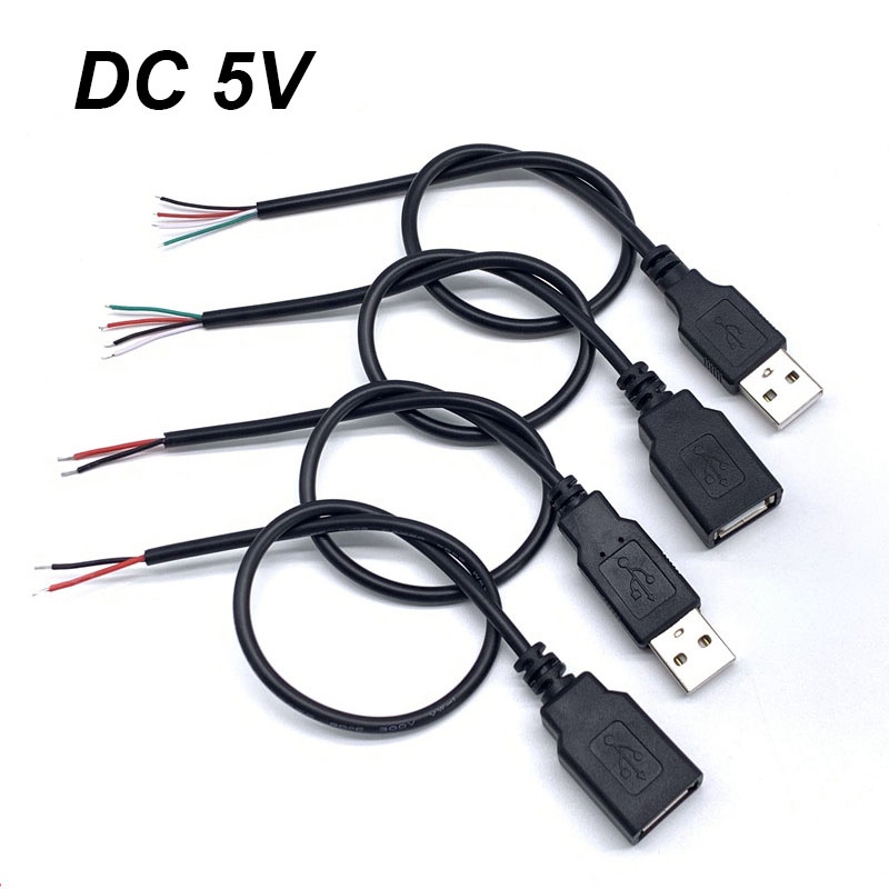 Cabo De Alimentação De 30cm 2 Pinos USB 2.0 A Fêmea Macho Carregamento De 4 Conector De Extensão Linha DIY 5V