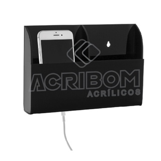 Suporte de Parede em Acrílico Preto Duplo Para Celular - Acribom em Oferta na Shopee