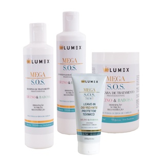 Kit Mega S.O.S Shampoo + Condicionador + Defrizante 3em1 + Máscara de Hidratação Tratamento Profissional Lumex