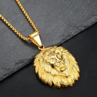 Novo Cabeça De Leão Da Moda Masculina Colar Pingente De Ouro Joias punk