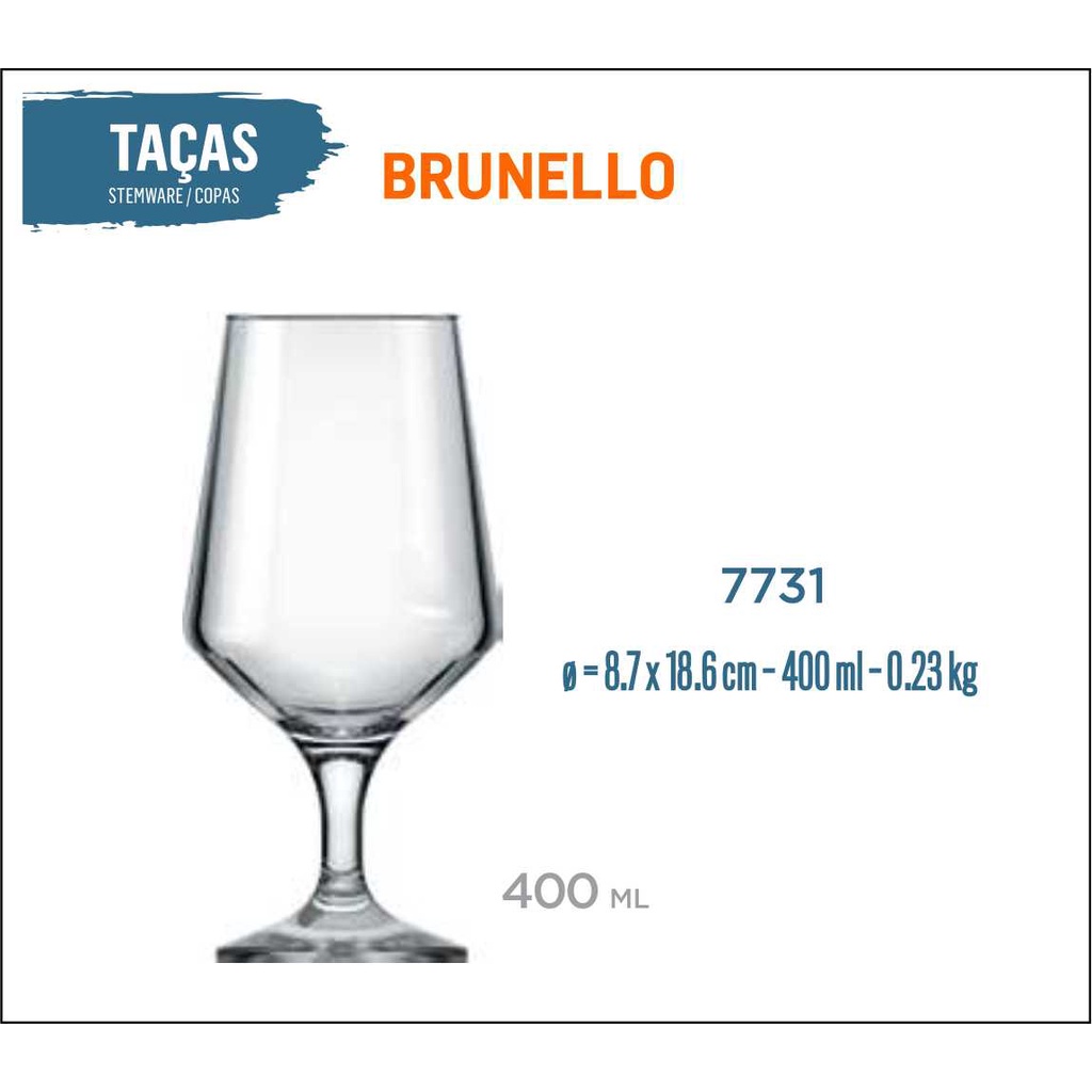 06 Taças Brunello 400ml - Vinho Tinto Rosé Branco Água Cerveja