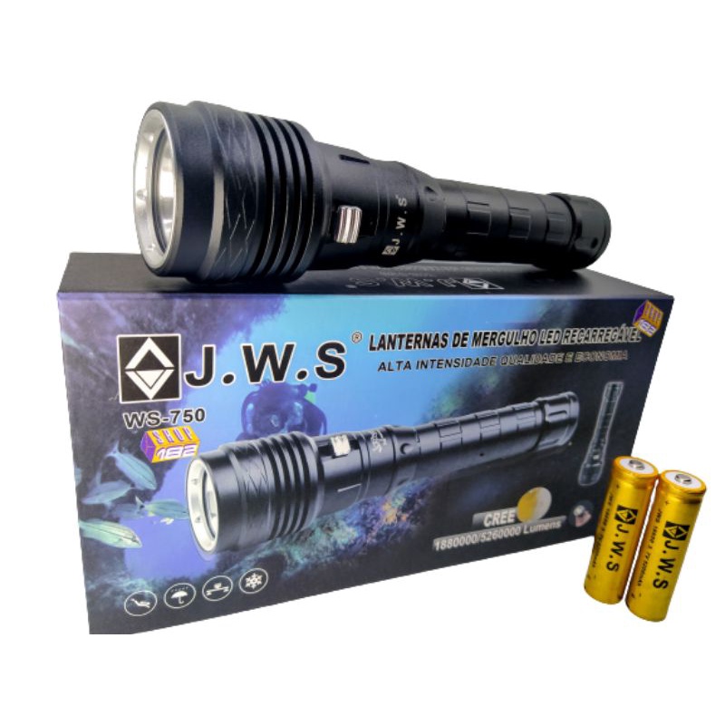 Lanterna T9 Mergulho Recarregável À Prova Dágua 60 Mts 2 Baterias JWS  WS-570