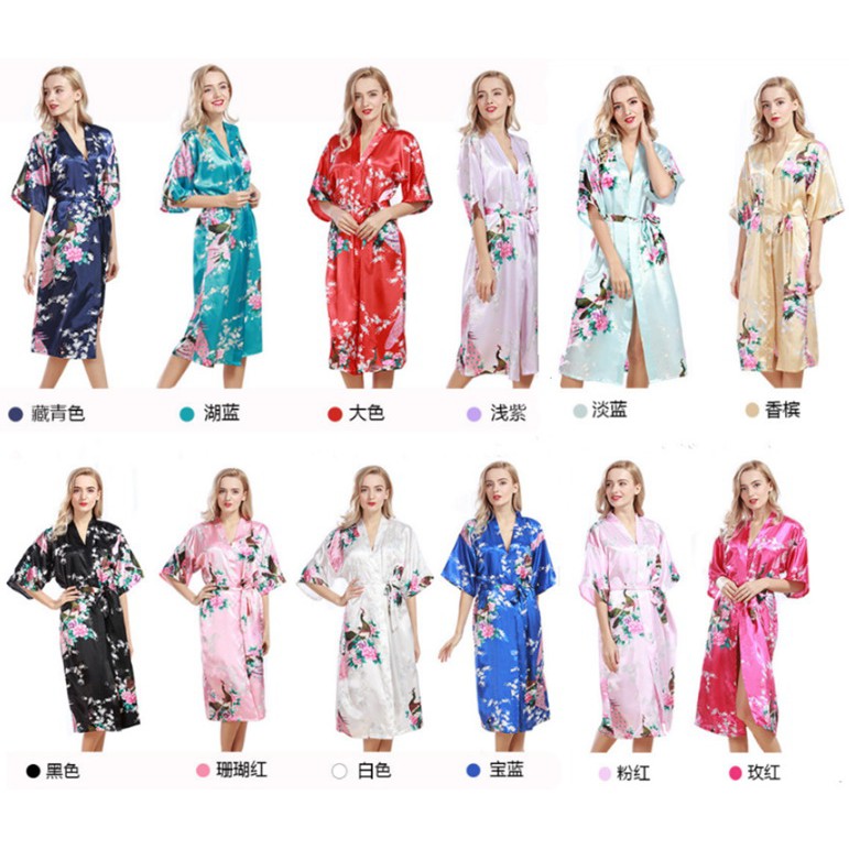 Robe / Roupão Feminino Longo De Cetim E Seda Para Noivas / Madrinhas / Madrinhas