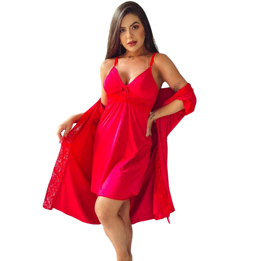 camisola com Robe confortável e Elegante com Renda