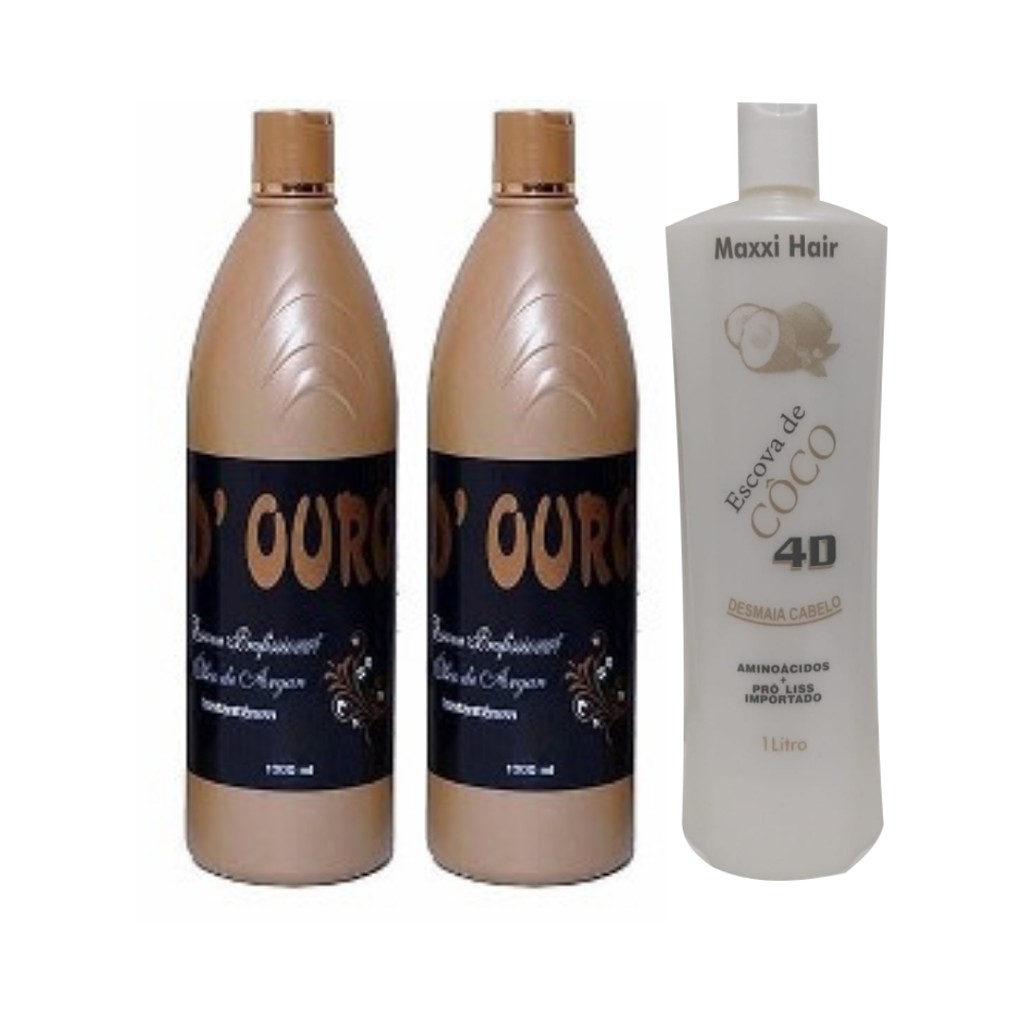 2 escovas óleo de argan d ouro + 1 progressiva óleo de coco inteligente maxxi hair tradicional