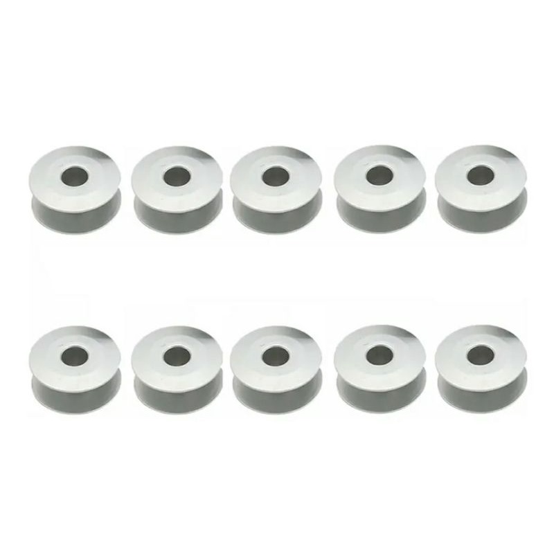 kit com 10 carretilha bobina canelinha de alumínio abaulada  para máquina de costura reta industrial bobina baixa