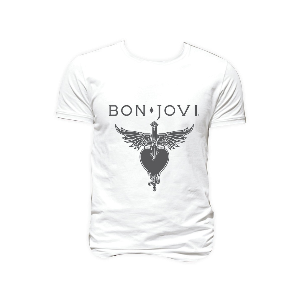T-Shirt Blanc Bon Jovi "Slippery When Wet Tour" - Gildan Heavy Cotton - Frais Inclus