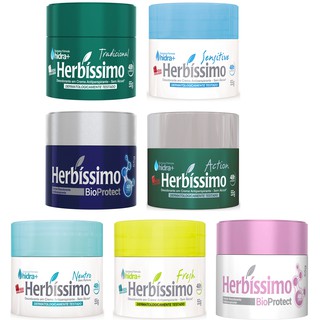 Kit 6 Desodorante Herbissimo Creme 55g Antitranspirante 48 horas Proteção Não mancha - Escolha o seu