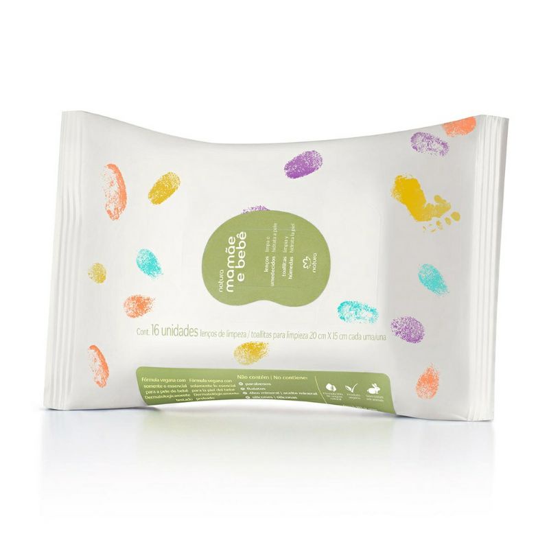 1Pacote de Lenço umidecido Mamãe e Bebê da Natura com 16 unidades.