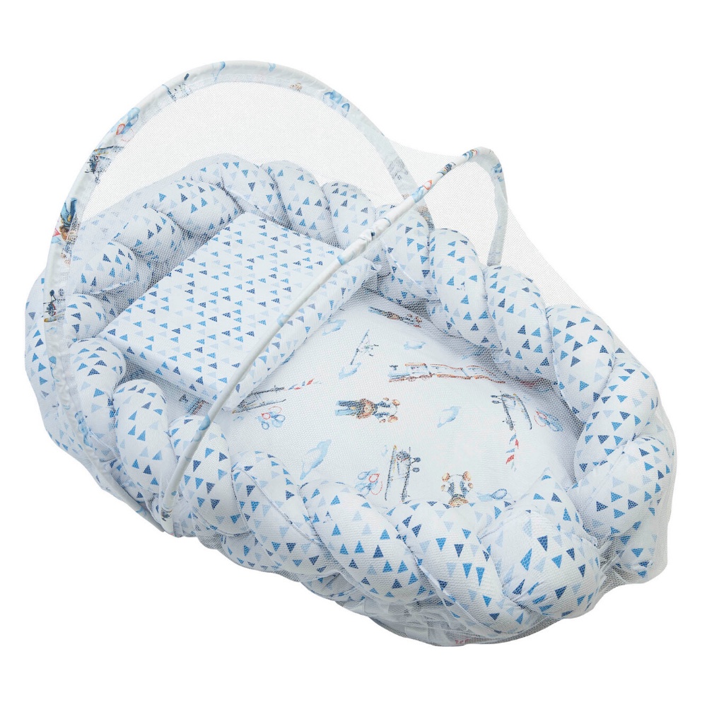 Ninho Moisés bebe Trança Baby Joy Trends com Travesseiro Antissufocante e Mosquiteiro  enxoval quarto bebe - Brilha no Escuro - Azul