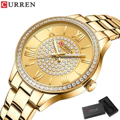 CURREN Relógio De Pulso Feminino Casual Esportivo Em Aço Inoxidável À Prova D'água 9084