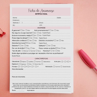 Bloco Ficha Anamnese Avaliação - Estética Facial em Oferta na Shopee