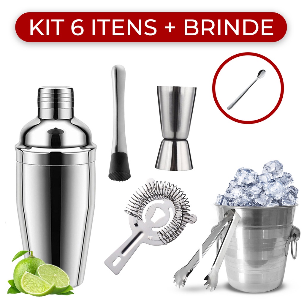 Combo Coqueteleira 500ml Caipirinha 6 Utensílios + Brinde