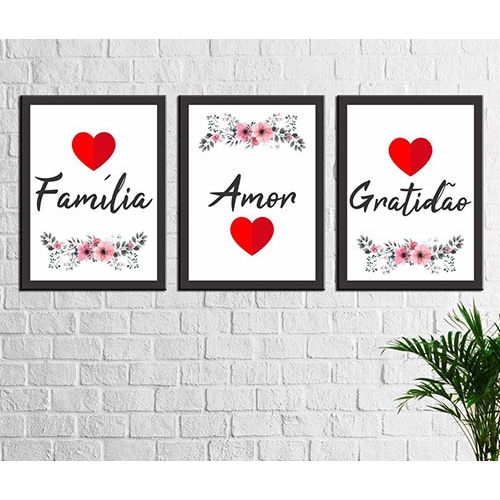 Kit Quadros Decorativos Mosaico 3 Peças Trio Frase Amor Fé Gratidão Salmo Religioso Flor Vintage Paixão Presente Minimalista Delicado em Oferta na Shopee