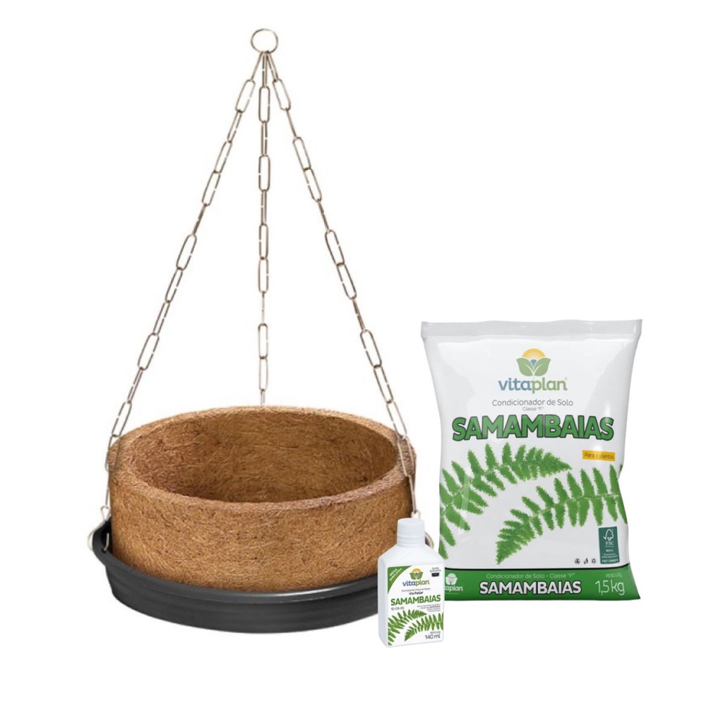 Kit Vaso Grande Para Samambaia Ecológico Xaxim Fibra de Coco Nutricoco 05 + Fertilizantes Samambaia - Nutriplan