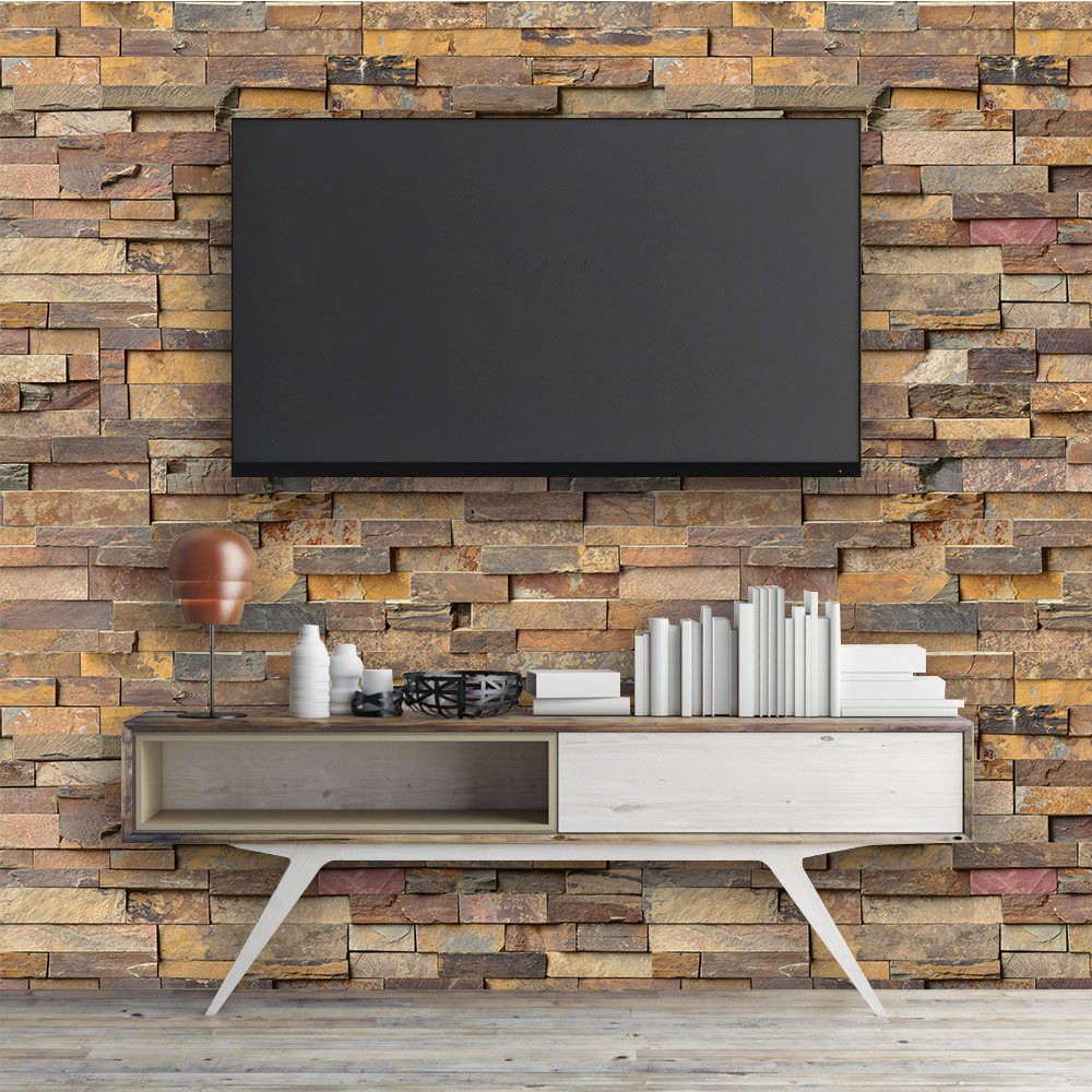 Papel de Parede 3D Adesivo Autocolante Design Pedras Canjiquinha Rústica Decoração de Quarto e Sala