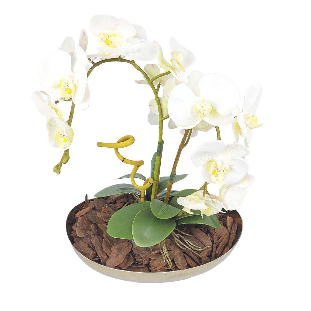 Arranjo de 2 Orquídeas Branco com Miolo Amarelo com Vaso de Alumínio Prata  Artificial | Shopee Brasil