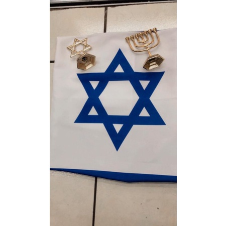 bandeira de Israel 60x80 kit com menora estrela de Davi