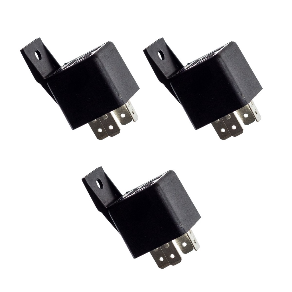 3 Rêle Auxiliar 4 Pinos 12v 40a Com Suporte Universal Buzina Vidro Elétrico Veículo