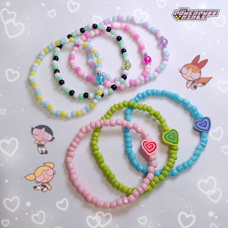 Pulseira Meninas Super Poderosas ~ miçangas amizade Powerpuff Girls fofo kawaii