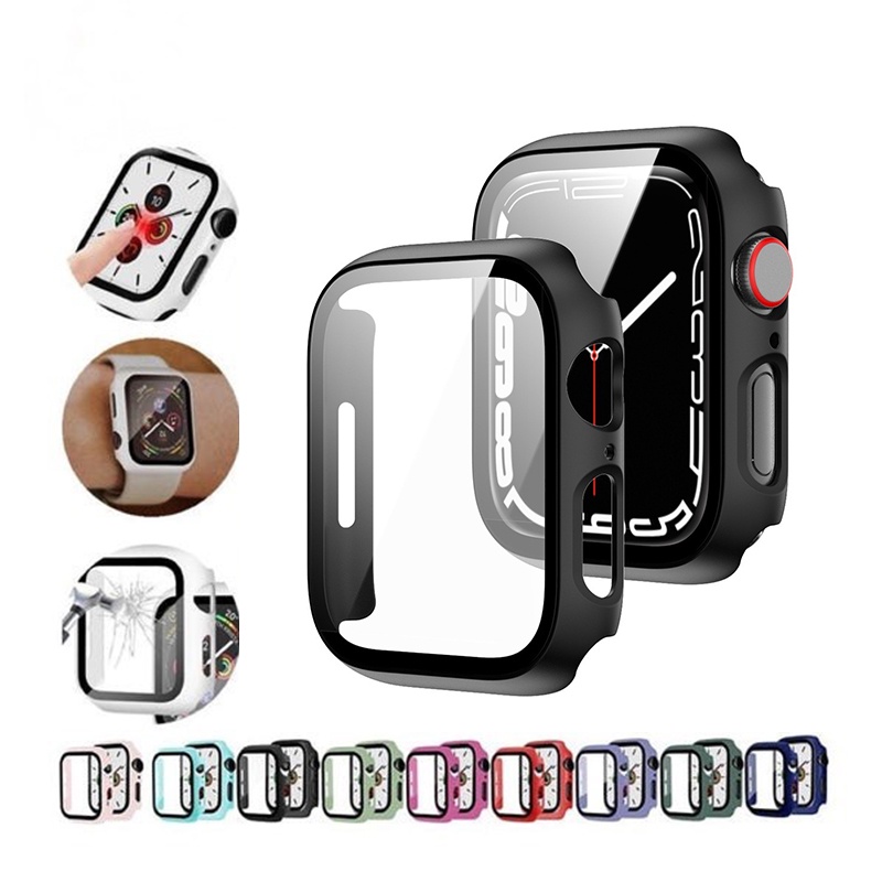 Capa case Bumper C/ Vidro 3d Apple Watch  38/40/41/42/44/45mm Capinha Smart Watch Acrílico com Protetor Tela