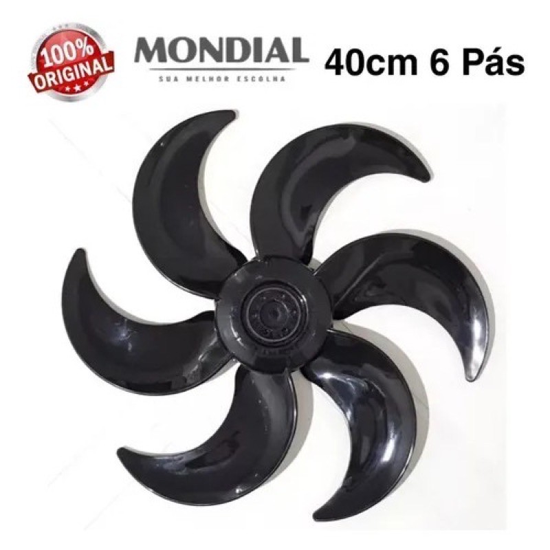 Helice Mondial 40cm Preta 6 pas - Bravio Turbo Max Silencio Nv-40 Nv-45 nV-75 Combo com Porca