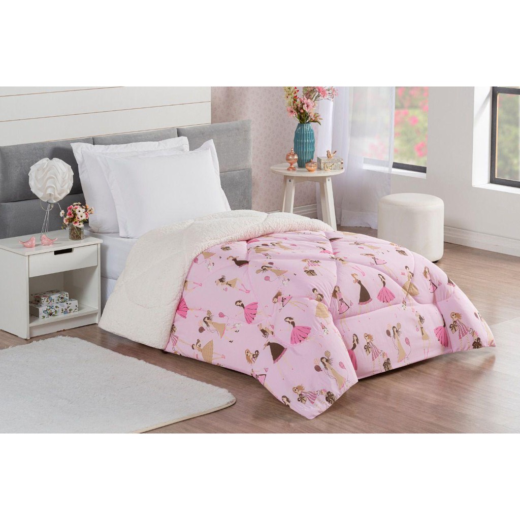 Coberdrom Solteiro 100% Algodão / Sherpa 01 Peça Meninas Rosa