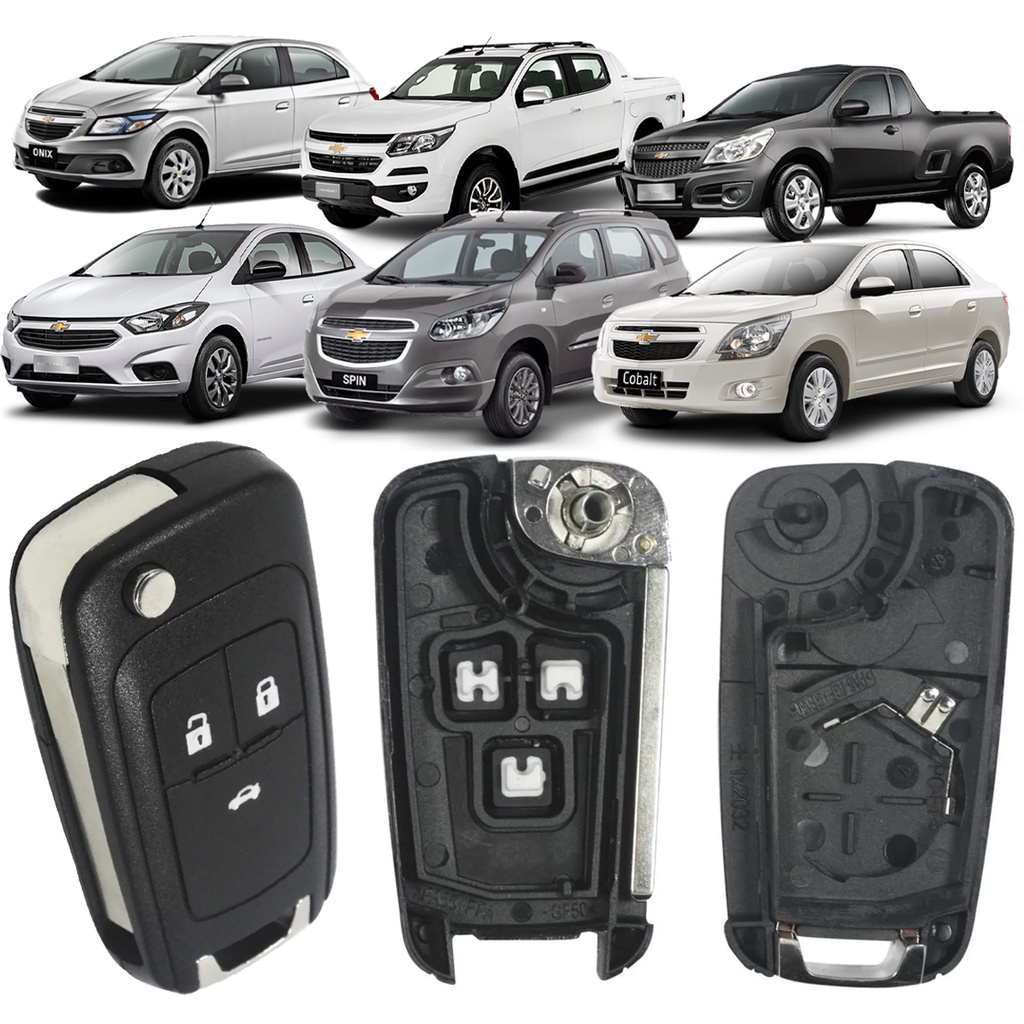 Capa / Carcaça Chave Canivete GM Chevrolet Onix Cobalt Cruze Celta S-10 Spin 3 Botões em Oferta na Shopee