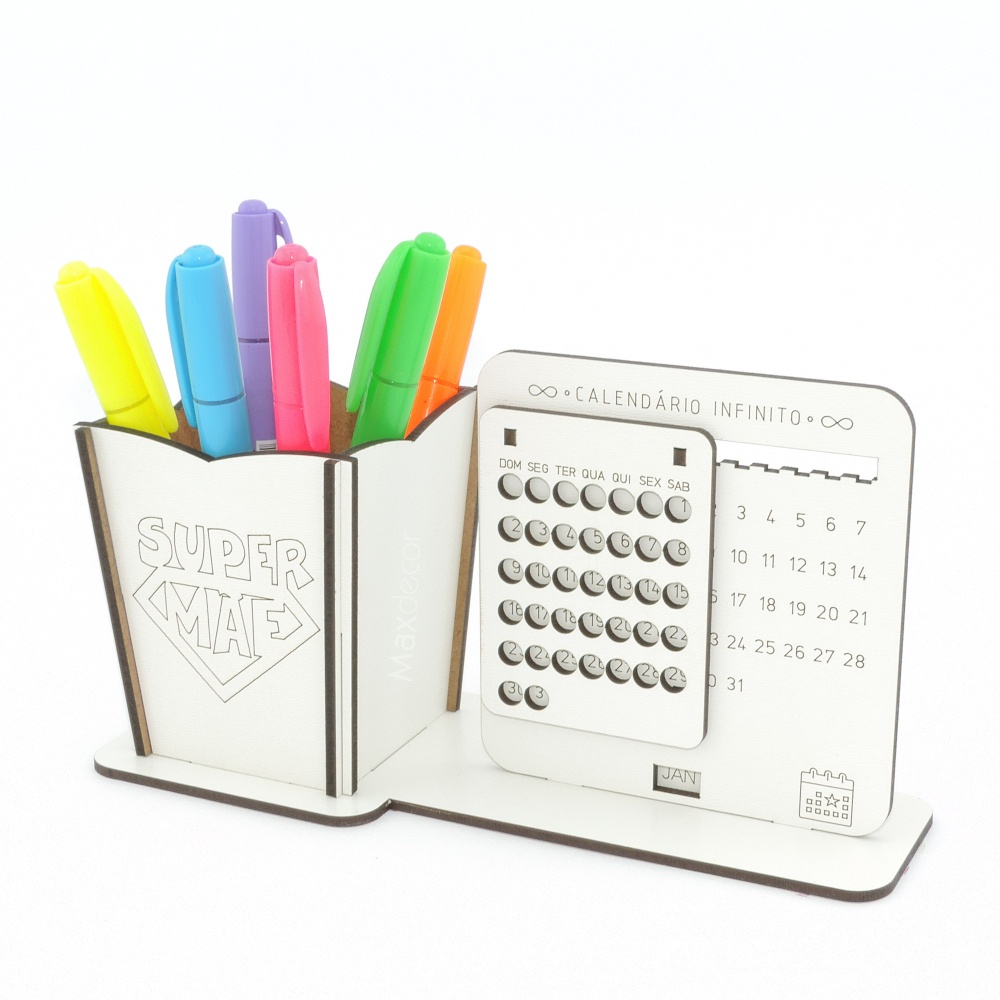 5 Calendário Infinito e Porta Lápis Personalizado Mdf - Dia das Mães