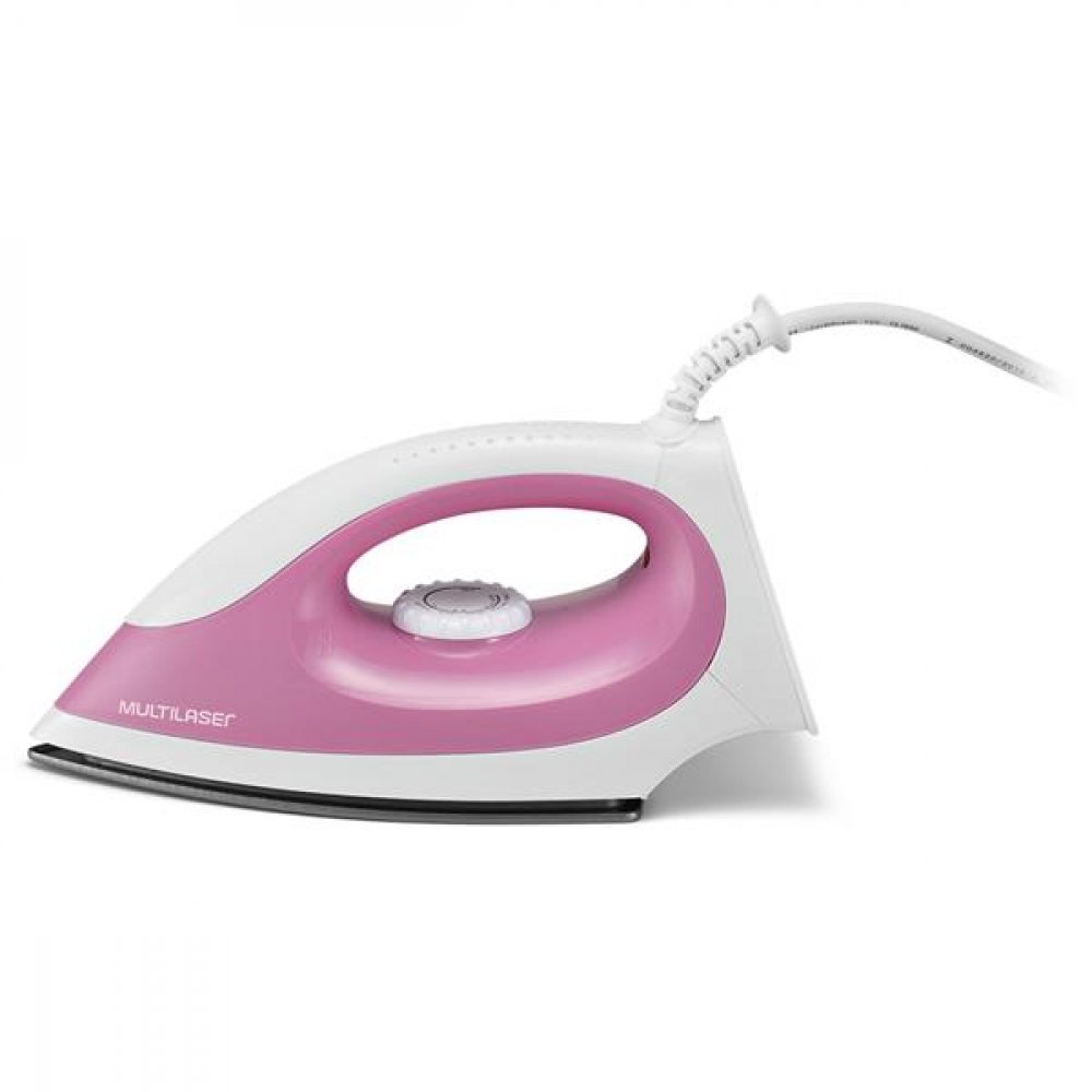 Ferro de Passar Roupa a Seco com 1200W Base Antiaderente e Indicador de LED Branco/Rosa Multilaser - HO016 110v