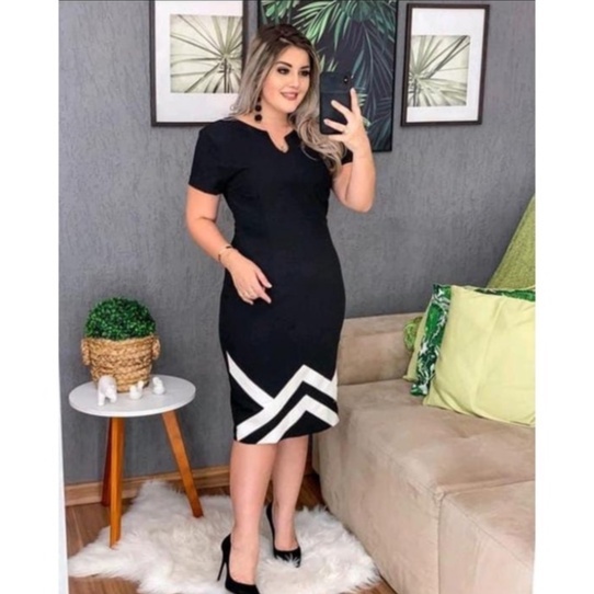 Vestido Moda Evangélica Gospel Tubinho Plus Size Preto Roupa Social Festa Vestido Casual Midi Secretária Executiva