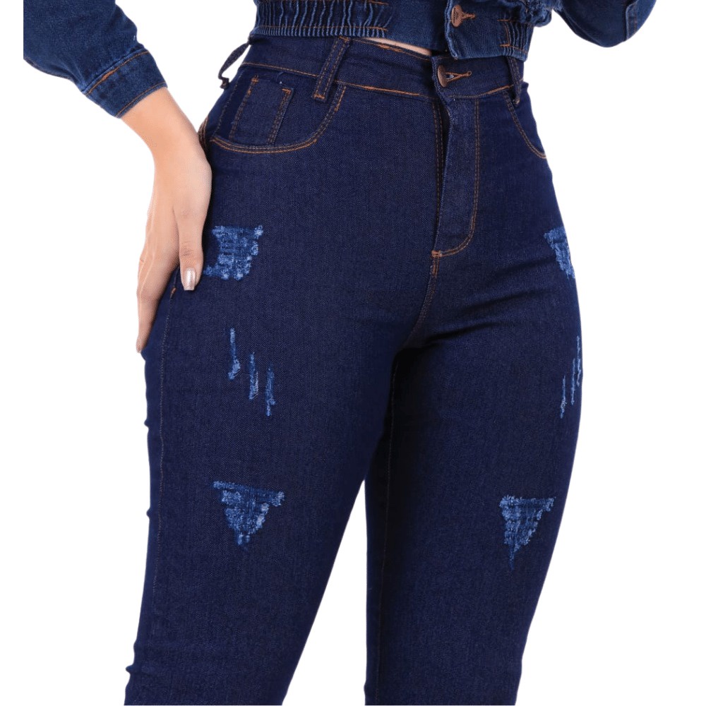 Calça Jeans Feminina Amaciada Azul Escura Skinny Cintura Alta Levanta Confortavel.