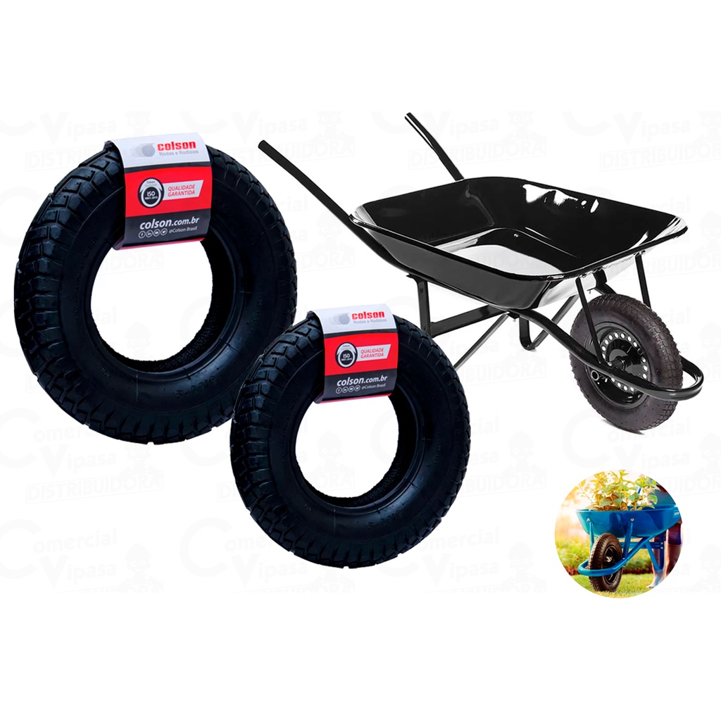 Pneu Carrinho De Mão Carriola 2 Ou 4 Lonas Super Resistente 3.25 X8Pol. 100kg Obras Construção Massa - Home & Living